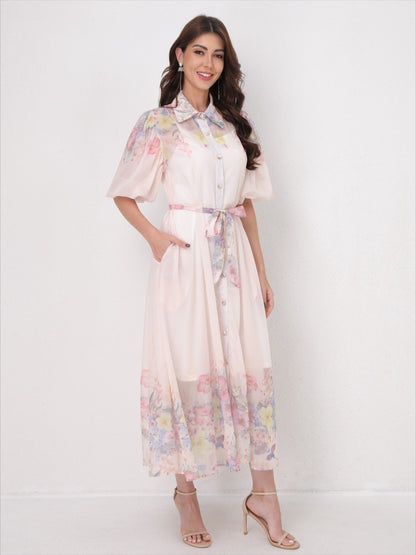 Printed Vacation Dress Tie-Waist Design