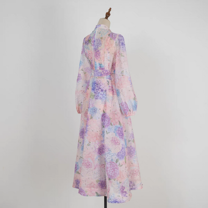 Purple Print Long Sleeve Dress
