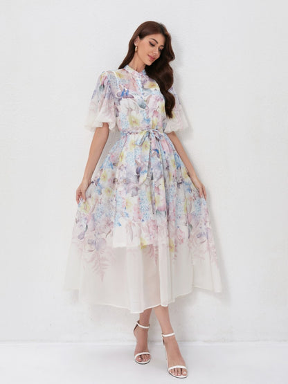 Floral Print Short Sleeve Maxi Dresses