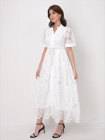 Summer Elegant V Neck Embroidery Dress