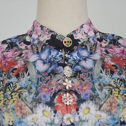 Single Row Exquisite Button Printed Short Dress