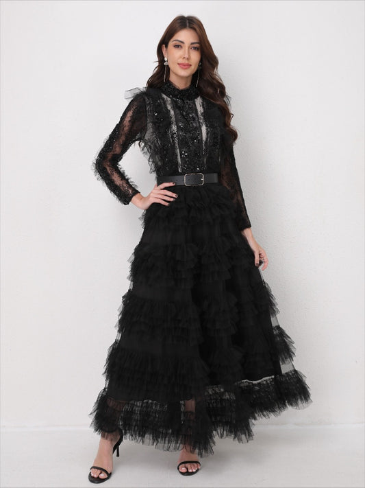 Elegant Sequin-Beaded Tulle Dress