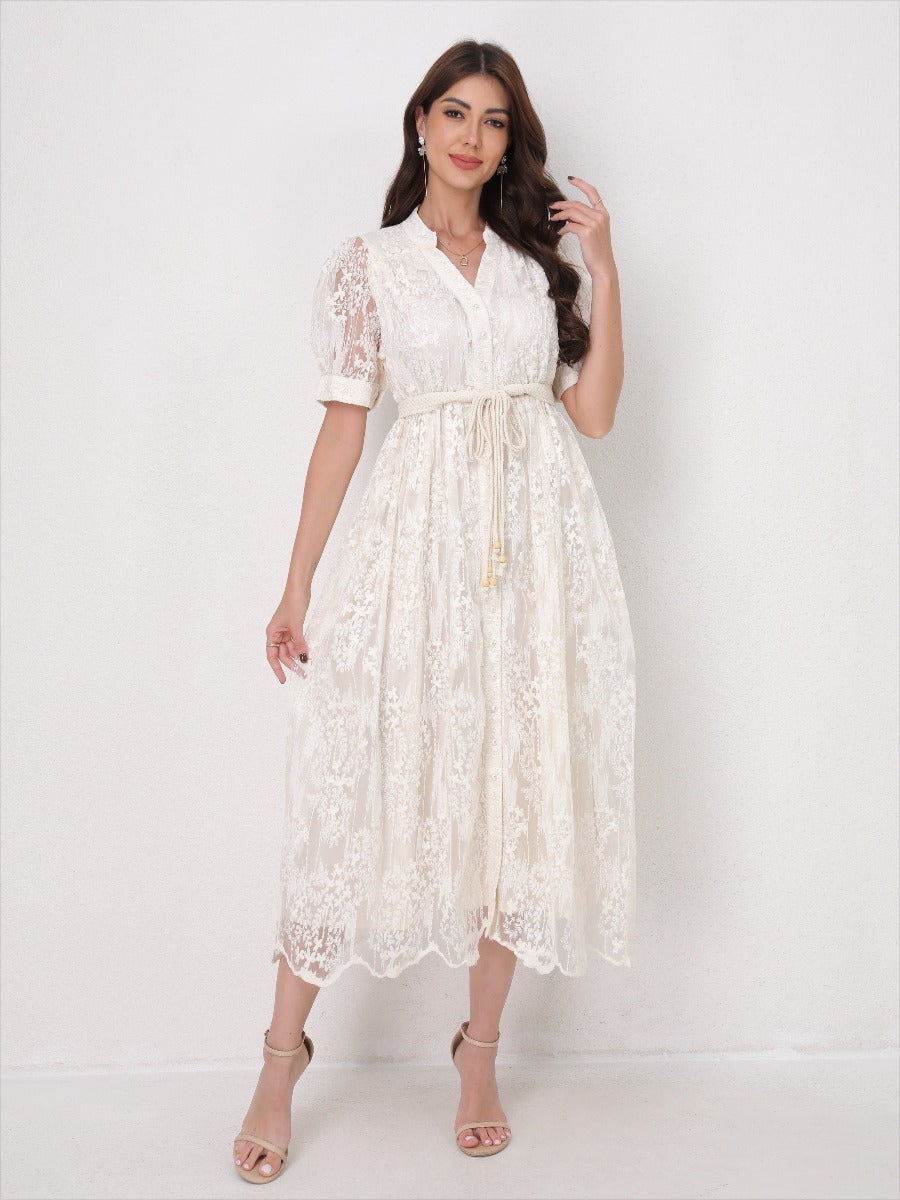 Summer Elegant V Neck Embroidery Dress