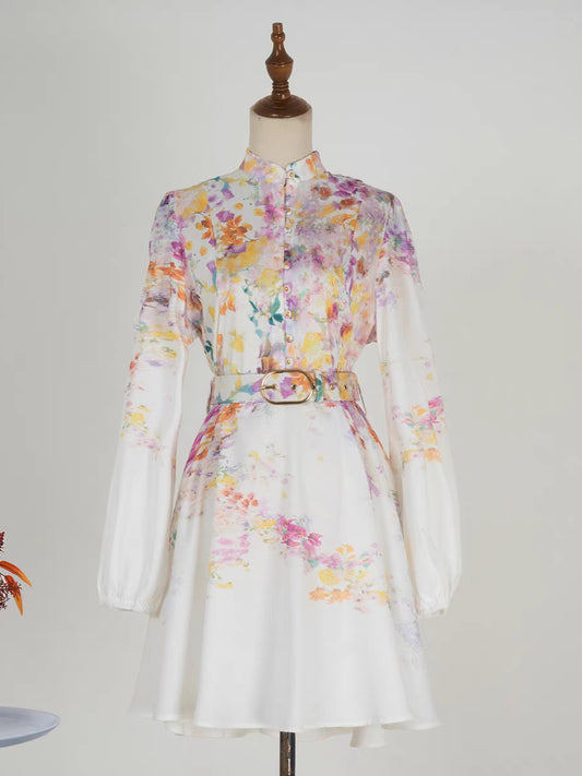 Printed Stand Up Collar Dress