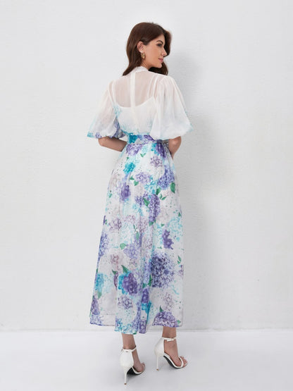 Floral Print Short Sleeve Maxi Dresses