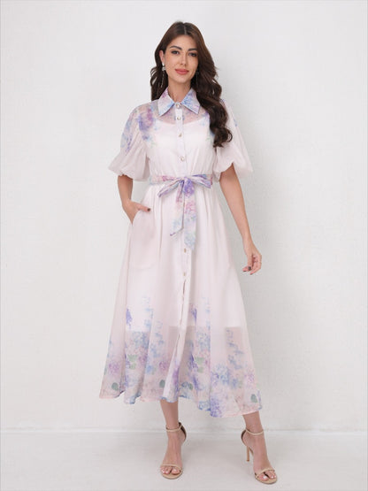 Printed Vacation Dress Tie-Waist Design