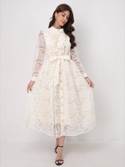 Heavy Embroidery Mesh Maxi Dress