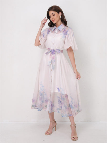 Printed Vacation Dress Tie-Waist Design
