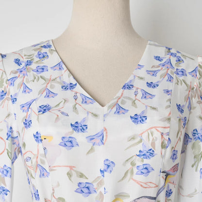 V-neck Flared Sleeve Floral Print Short Dress