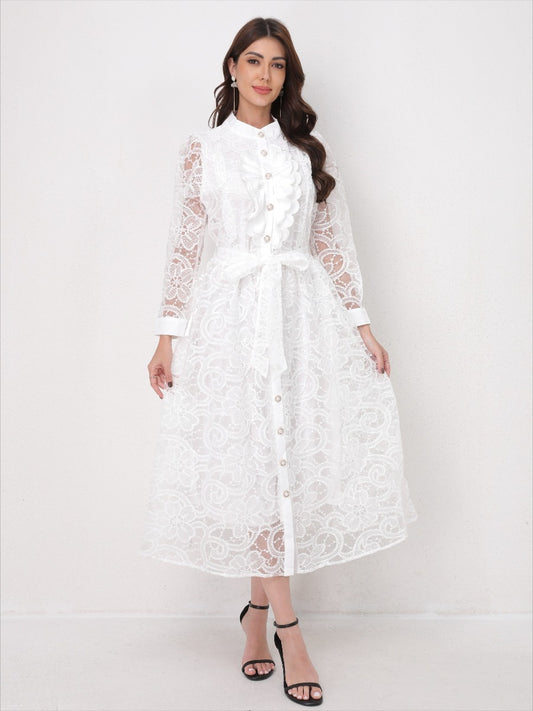 Heavy Embroidery Mesh Maxi Dress