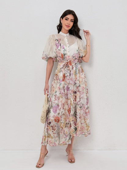 Classic Short Sleeve Print Maxi Dress