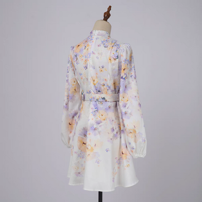 Lilac Flower Print Pearl Button Dress
