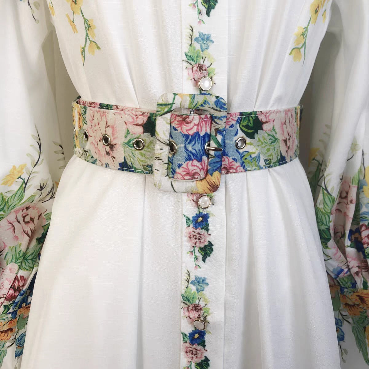 Lantern Sleeve Flower Print Dress