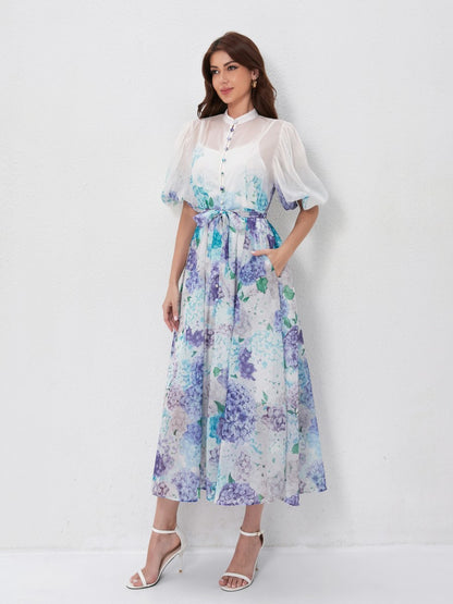 Floral Print Short Sleeve Maxi Dresses