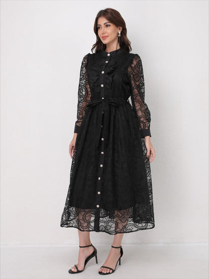 Heavy Embroidery Mesh Maxi Dress