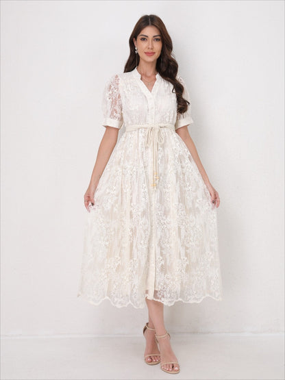 Summer Elegant V Neck Embroidery Dress