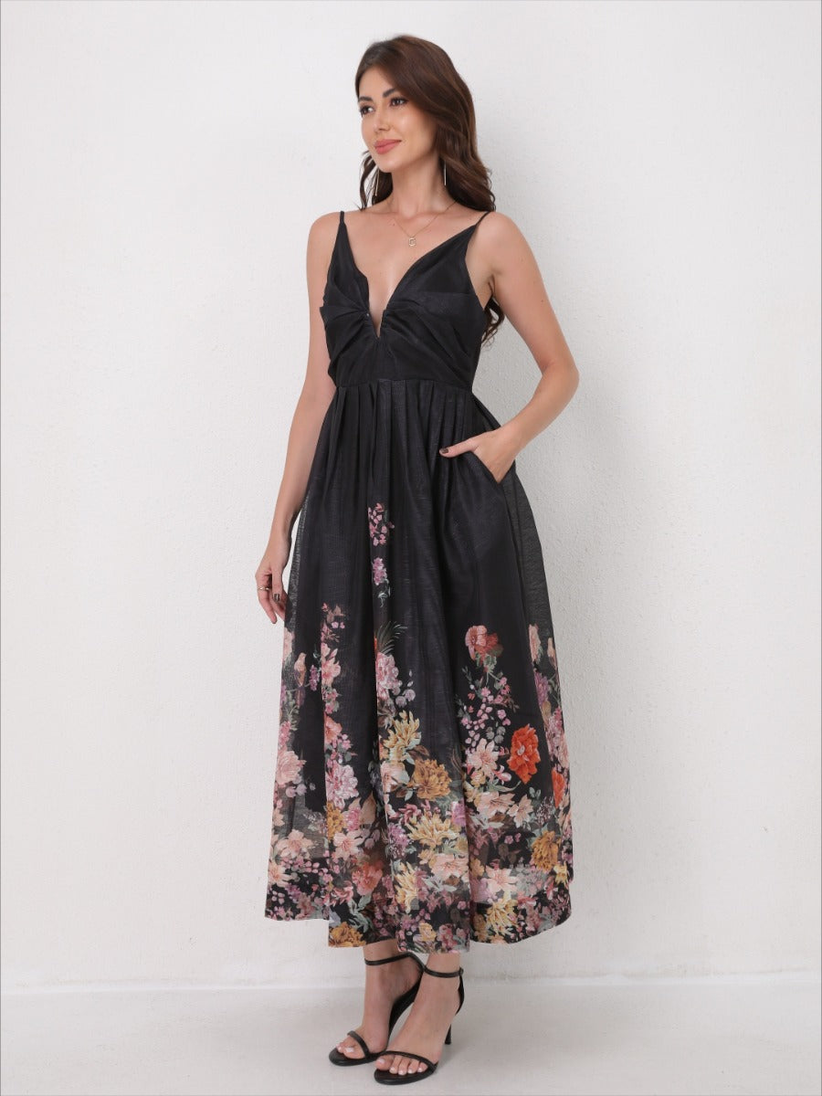 V-Neck Slip Vacation Flowy Maxi Dress
