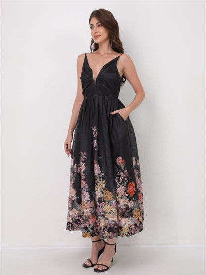 V-Neck Slip Vacation Flowy Maxi Dress