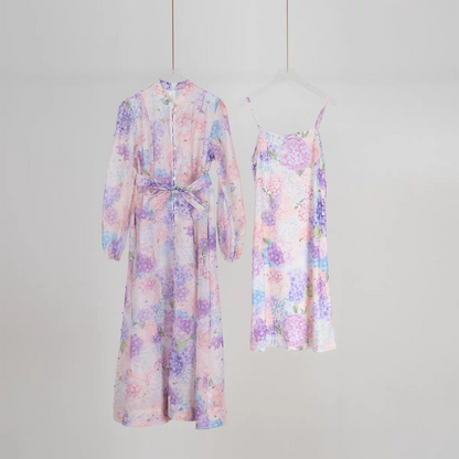 Purple Print Long Sleeve Dress