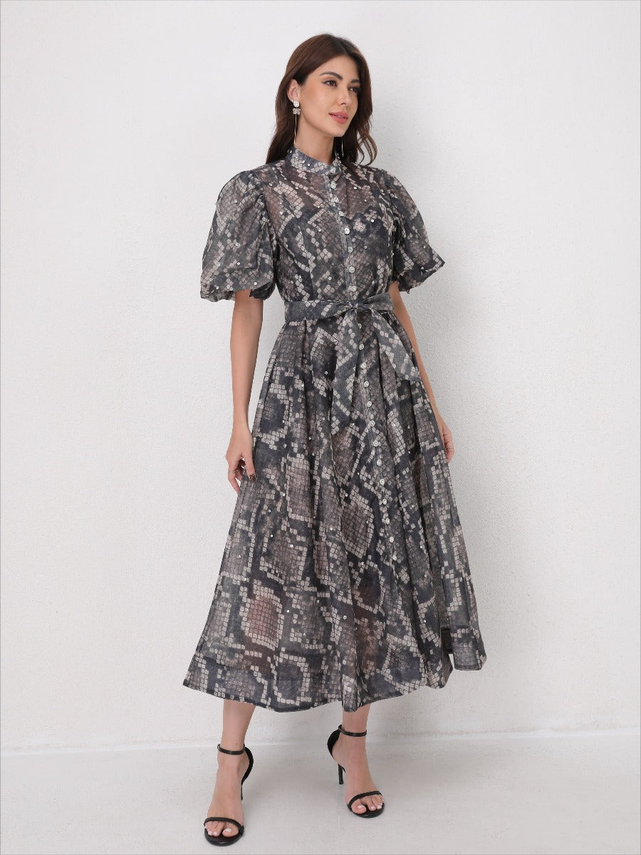 Rhinestone Short Sleeve Maxi Dress