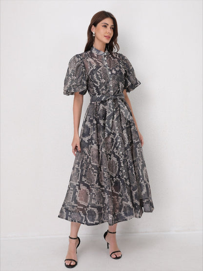 Rhinestone Short Sleeve Maxi Dress