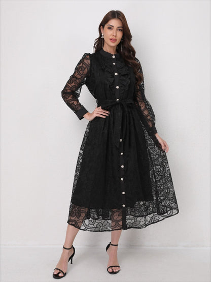 Heavy Embroidery Mesh Maxi Dress