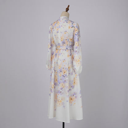 Button Up Lantern Sleeve Midi Dresses