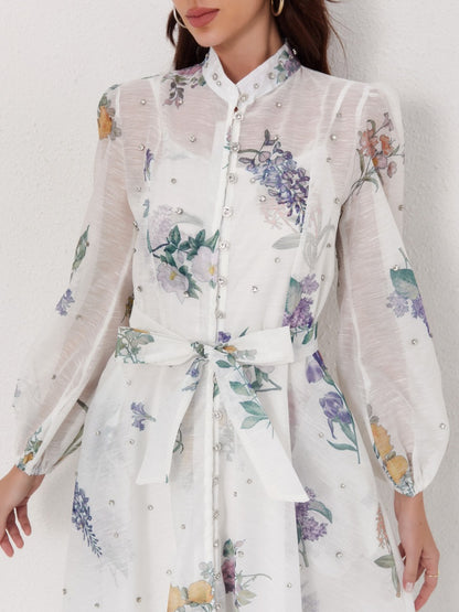 Rhinestone Silk-Linen Maxi Dress