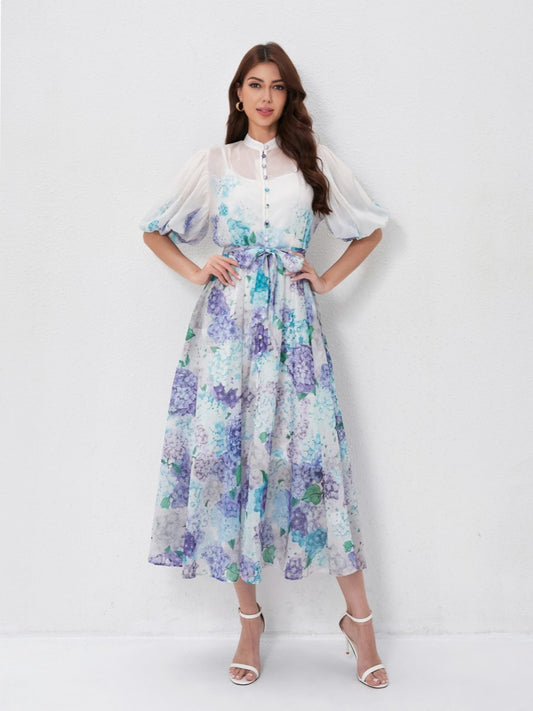 Floral Print Short Sleeve Maxi Dresses