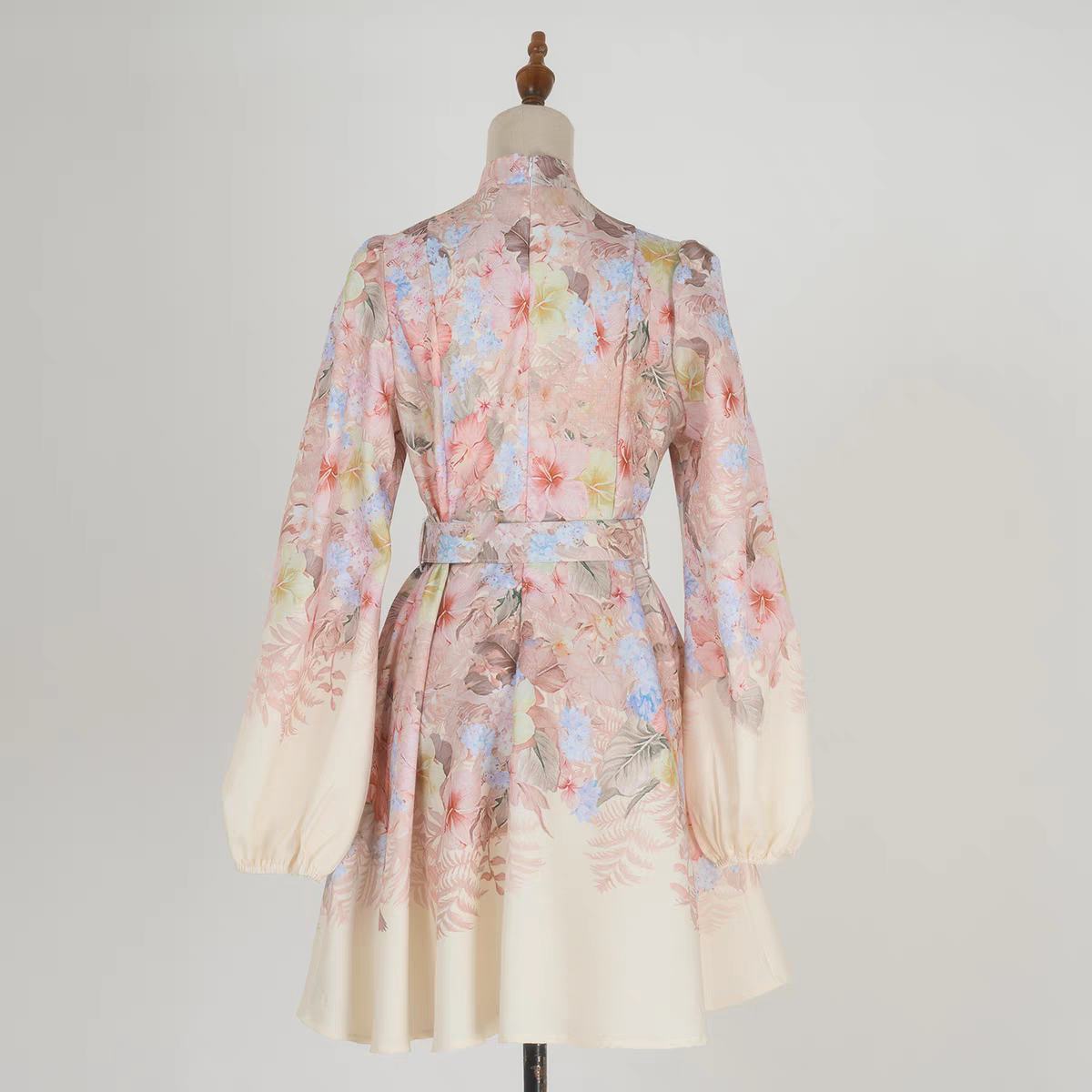 Stand Collar Printed Short Dress