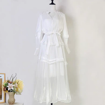 Solid Color Silk Long Dress