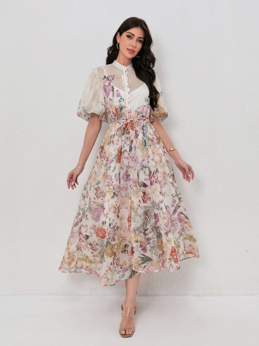 Classic Short Sleeve Print Maxi Dress