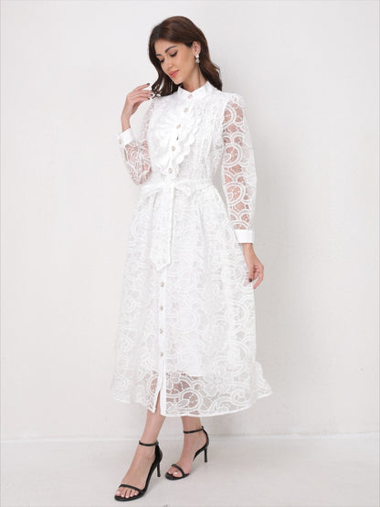 Heavy Embroidery Mesh Maxi Dress