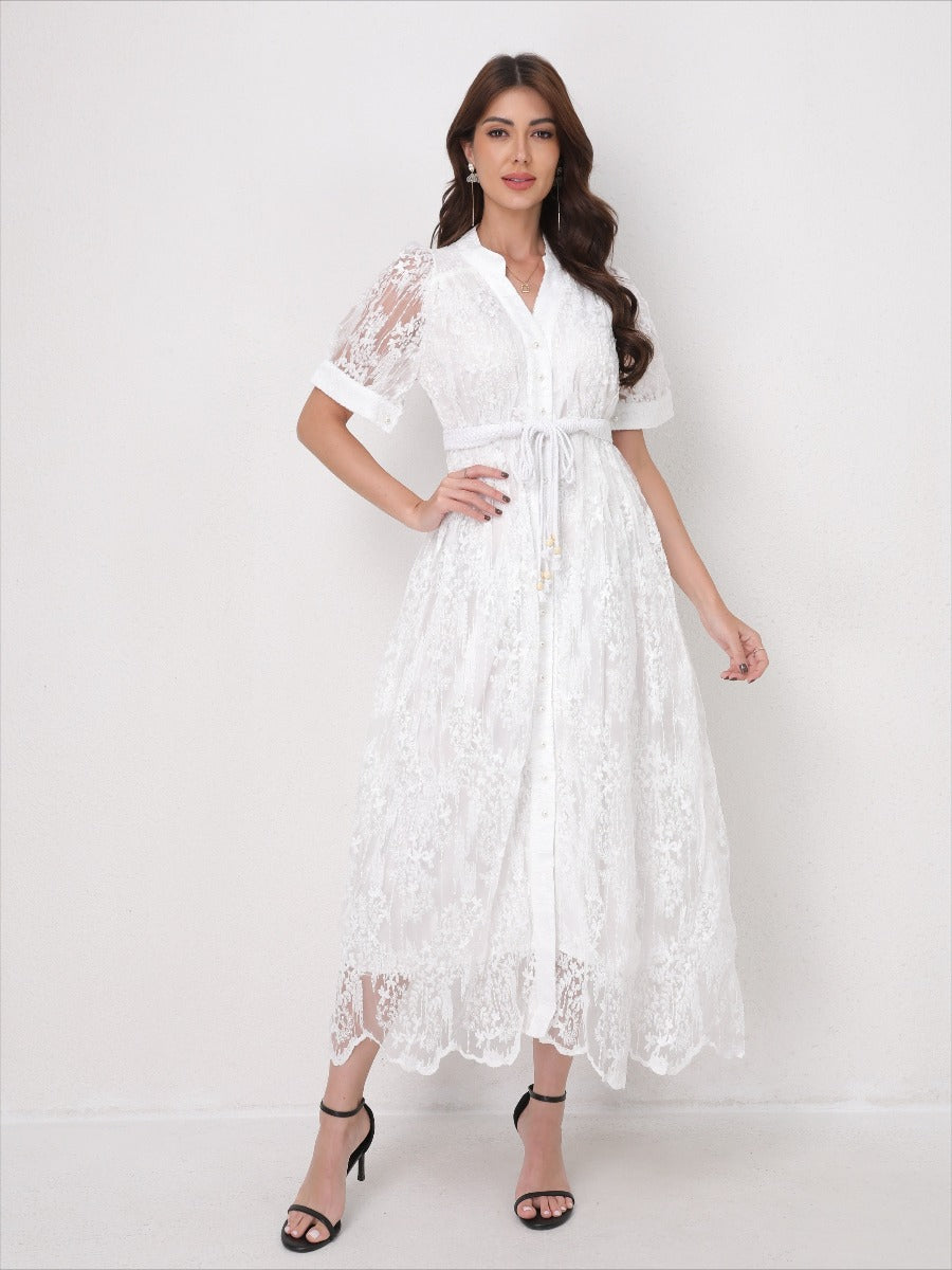 Summer Elegant V Neck Embroidery Dress