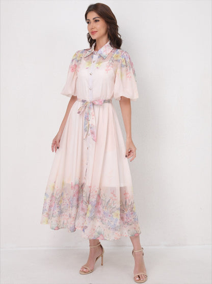 Printed Vacation Dress Tie-Waist Design
