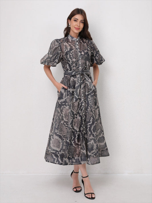 Rhinestone Short Sleeve Maxi Dress