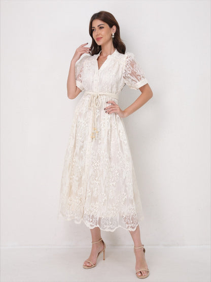 Summer Elegant V Neck Embroidery Dress