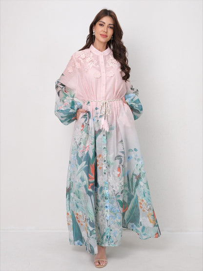 Flared Tie-Waist Print Maxi Dress