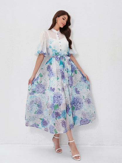 Floral Print Short Sleeve Maxi Dresses