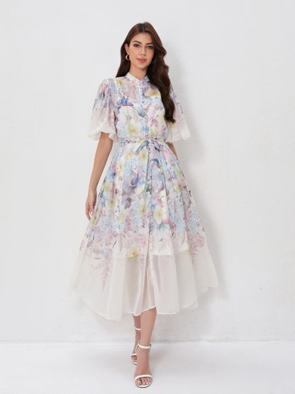 Floral Print Short Sleeve Maxi Dresses