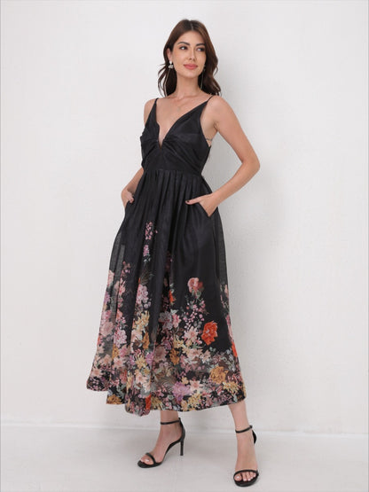 V-Neck Slip Vacation Flowy Maxi Dress