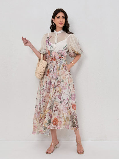 Classic Short Sleeve Print Maxi Dress