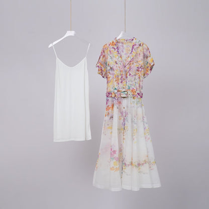 V-neck Printed Short Sleeved Dress