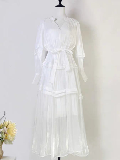 Solid Color Silk Long Dress