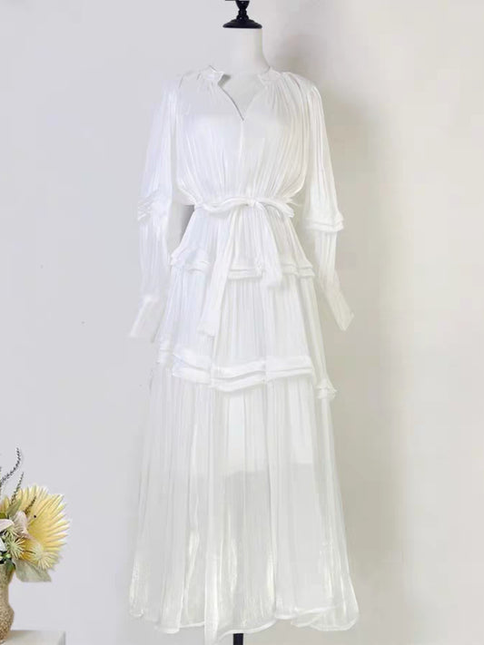 Solid Color Silk Long Dress