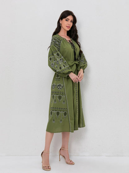 Bohemian Vintage Floral Embroidery Maxi Dress