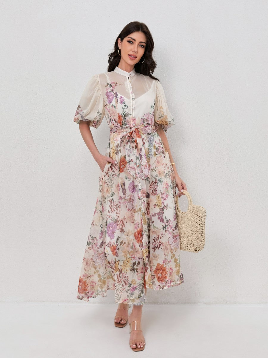 Classic Short Sleeve Print Maxi Dress