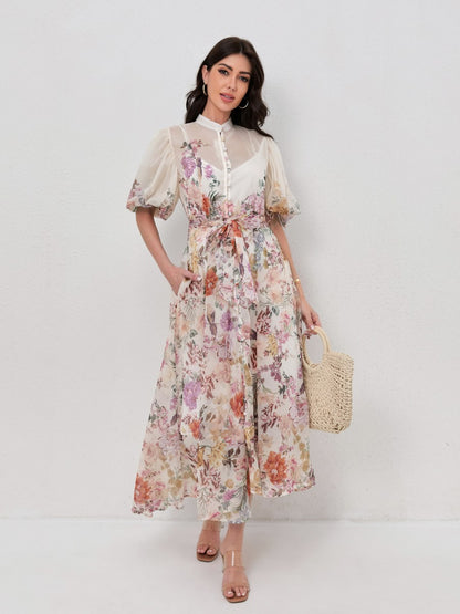 Classic Short Sleeve Print Maxi Dress