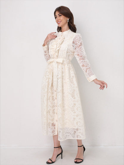 Heavy Embroidery Mesh Maxi Dress