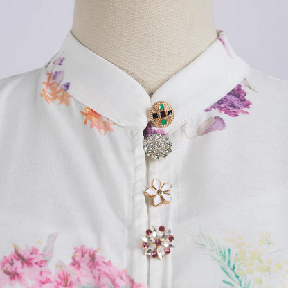 Long Sleeved Printed Cotton Linen Dress
